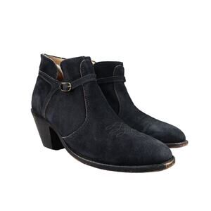 John Hardy Shoes Womens 8 Boots Leather Moto Biker Ankle Bootie Black Block Heel